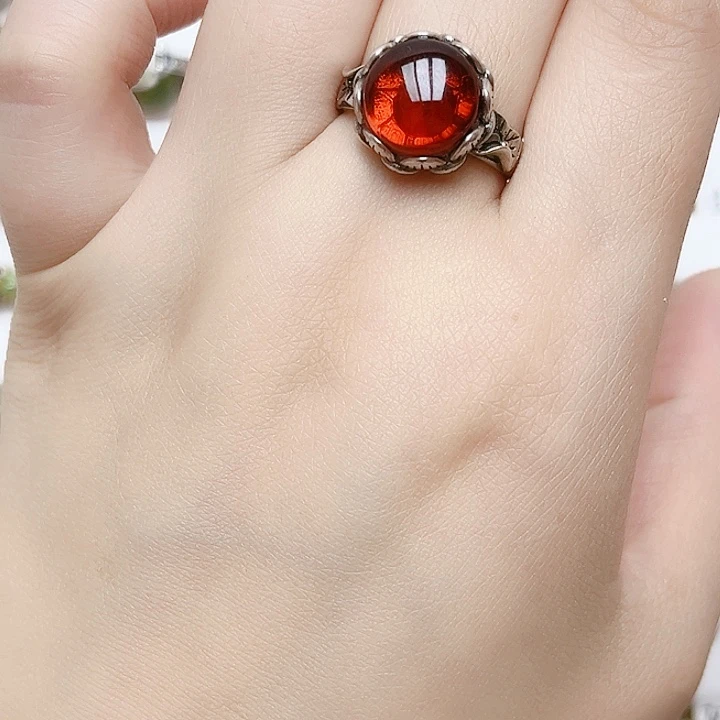 血珀银S925镶嵌戒指天然