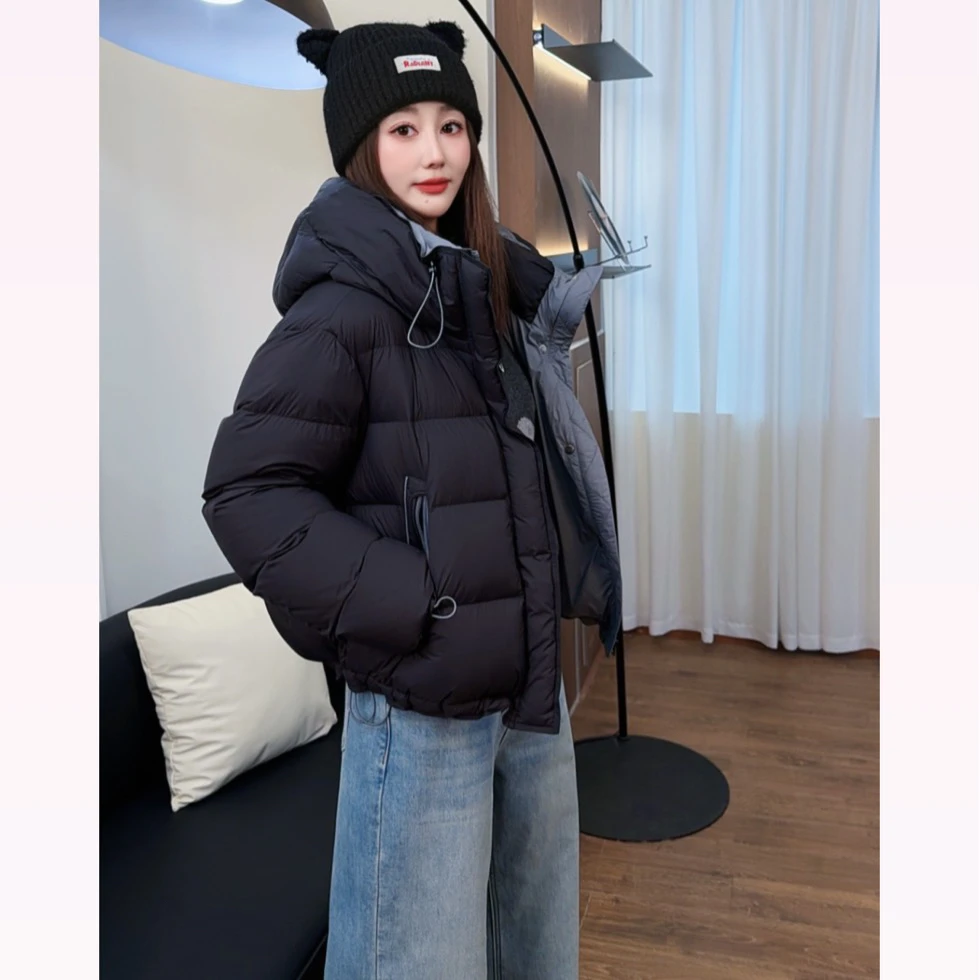 【大霏二店】90白鸭高蓬松保暖宽松加厚连帽哑光短款面包羽绒服