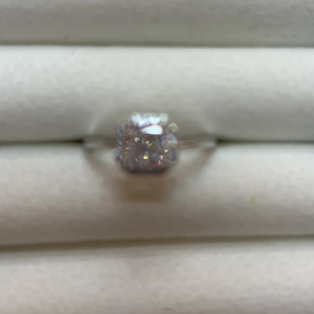 铜合金戒指 18579 白方糖 一圈镶嵌开口戒指 银色底