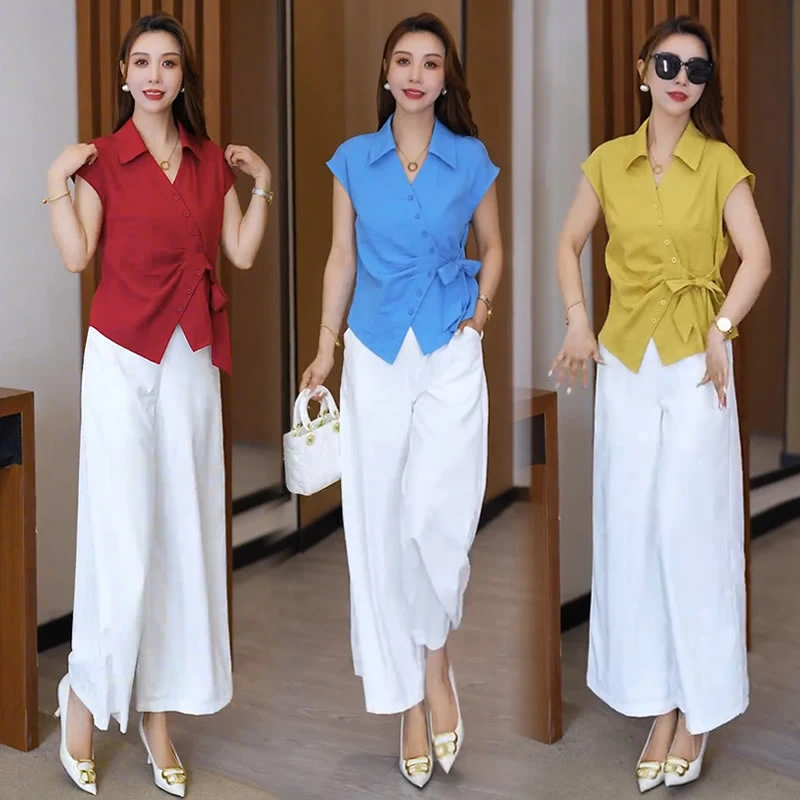 【48小时发货】洋气减龄设计感系带小衫女2025夏季新款收腰衬衫上衣