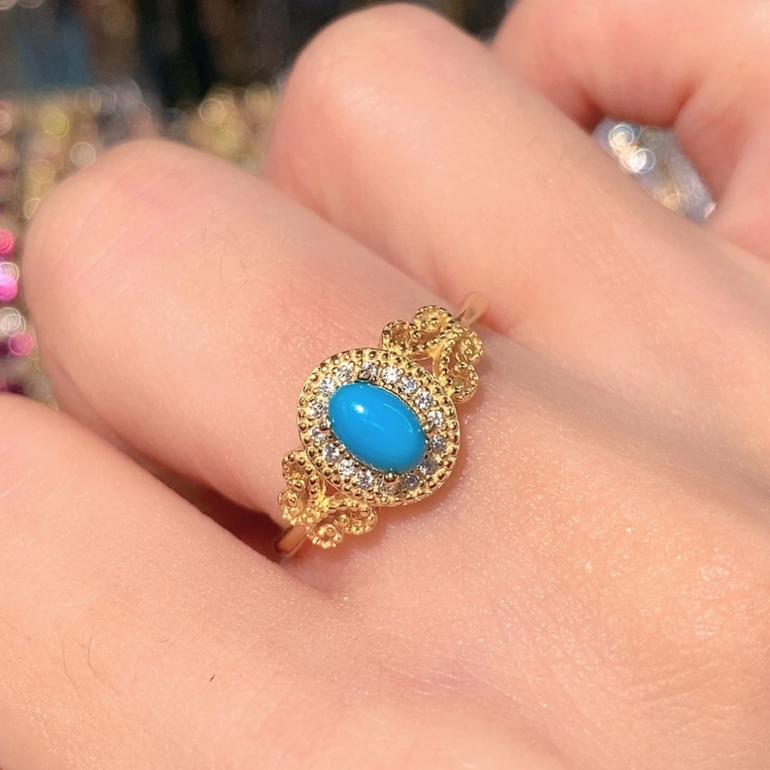 绿松石戒指蓝宝石银S925镶嵌福利款