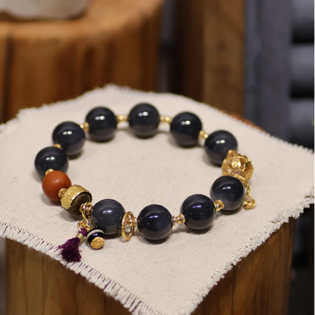 今喜原创设计烟紫和田玉手串J1081【多样性发一】珠径11+mm