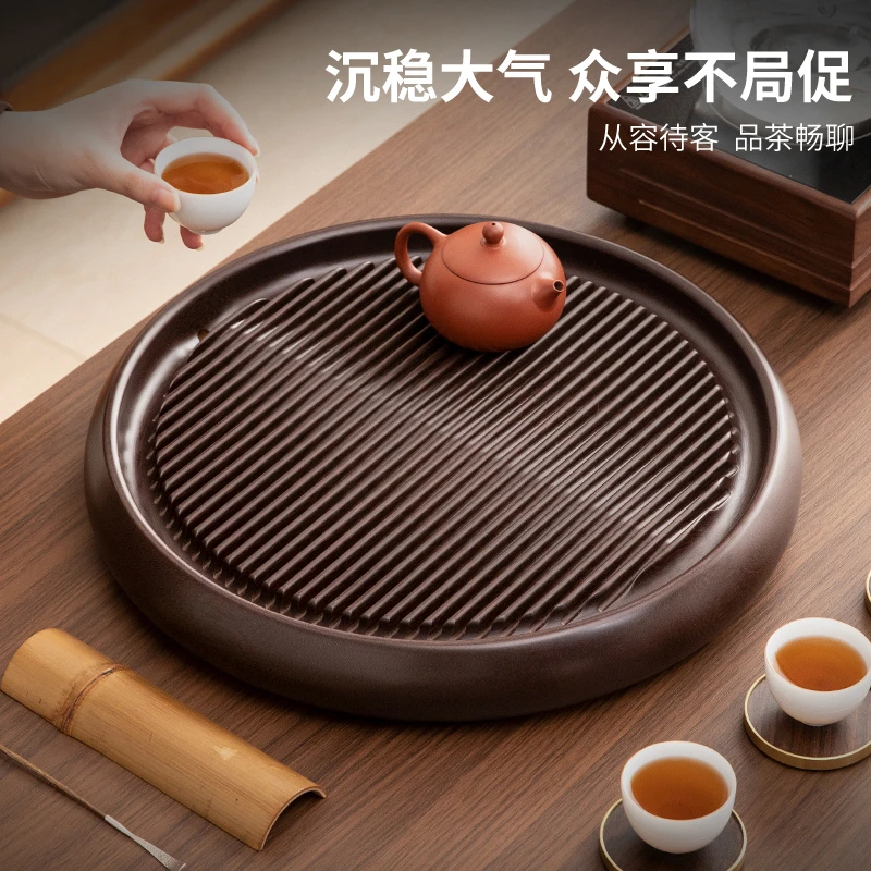 新中式圆形电木茶盘家用办公室功夫茶具泡茶台干湿排蓄两用茶托盘