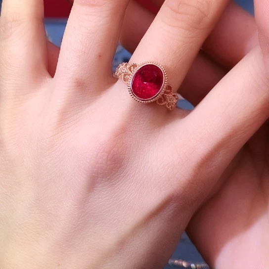 红宝石戒指银S925镶嵌