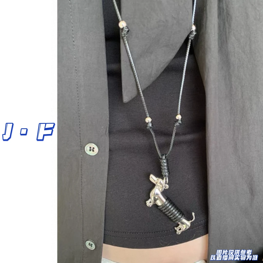非金属涤纶项链 JF定制小众ins风腊肠狗吊坠卫衣毛衣项链