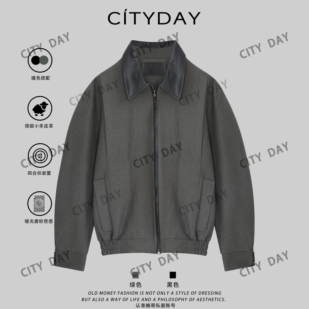 CityDay【楠哥】摩登·小羊皮翻领立裁老钱夹克高级感外套男 9195