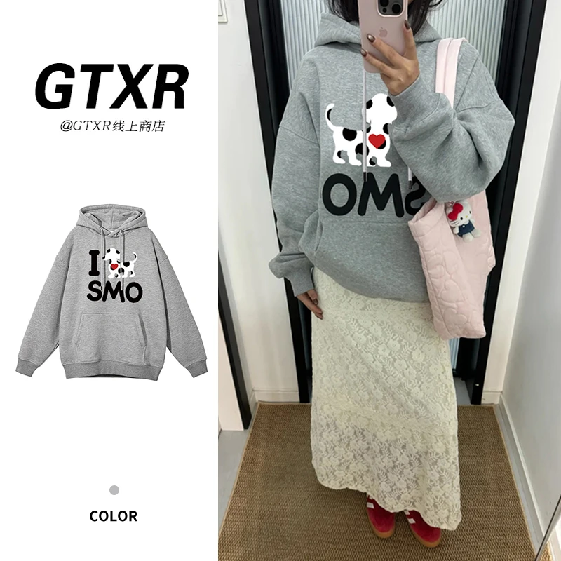 韩版秋日波点款小狗重磅连帽卫衣女秋冬2025新款加绒加厚帽衫潮