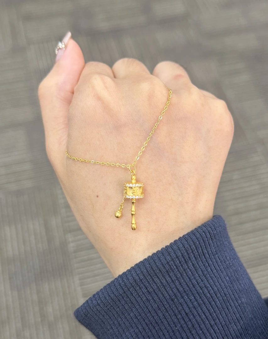 足金999 点钻拨浪鼓套链 超精致