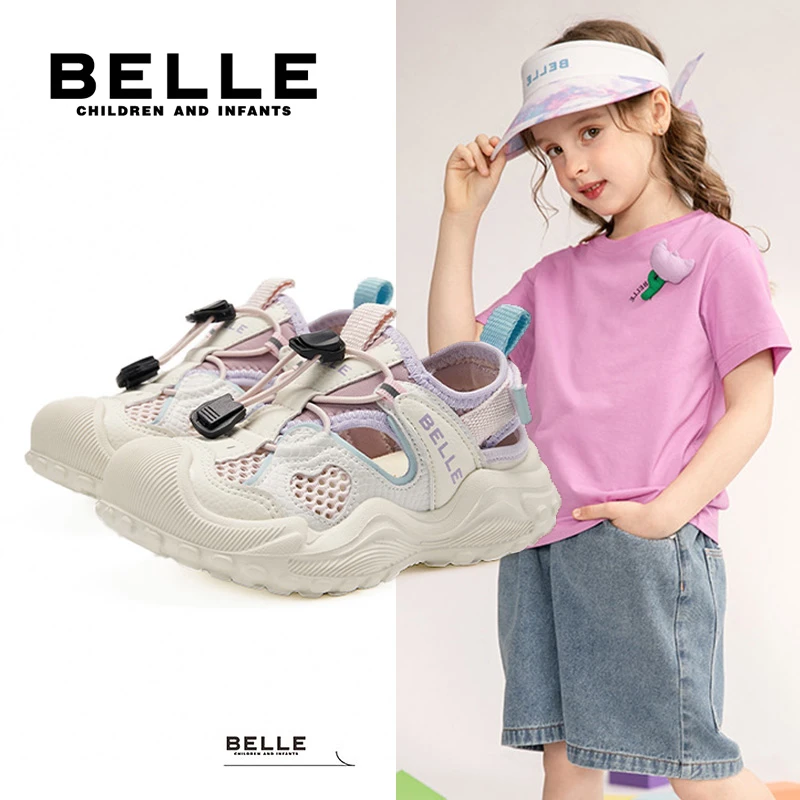【轻感速干】BELLE/百丽童鞋夏季6-12岁新款软底运动凉鞋免系鞋带