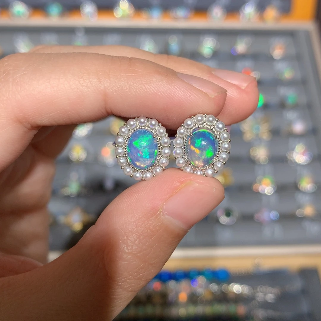 银S925镶嵌欧泊欧泊耳饰y