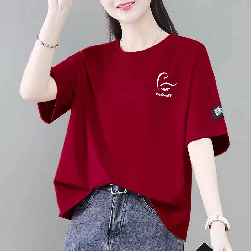 100%纯棉短袖t恤女夏2025新款韩版宽松显瘦大码洋气百搭恤女ins