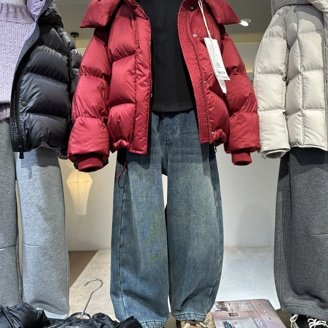 嗒囜【结构革命】牛仔精梳棉复古做旧宽松直筒男女童冬季加绒牛仔裤