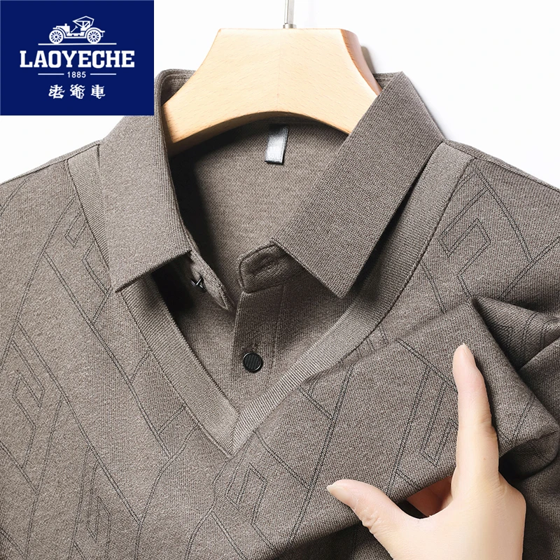 老爷车春秋季中老年男士长袖Polo衫休闲时尚男上衣假两件爸爸装