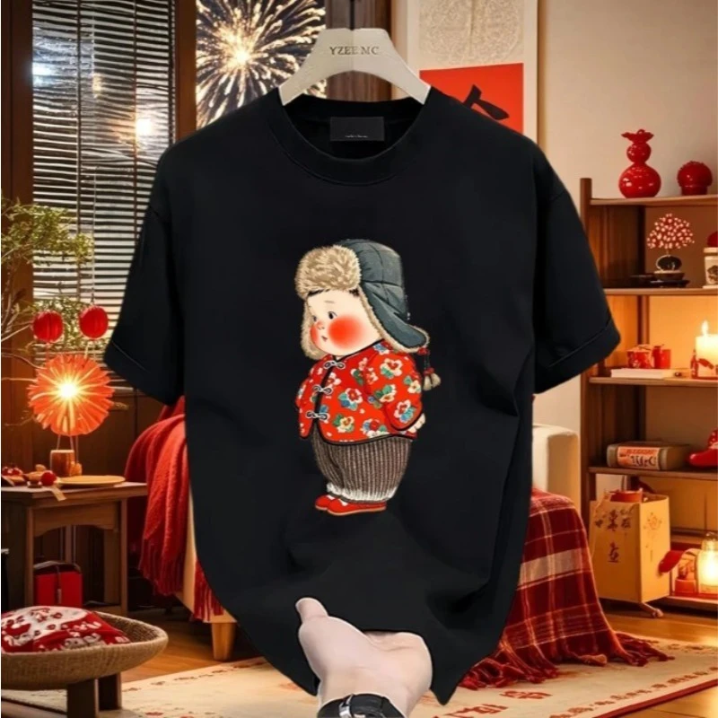 国潮重磅纯棉短袖T恤男士夏季新款潮流创意图案修身百搭上衣体恤