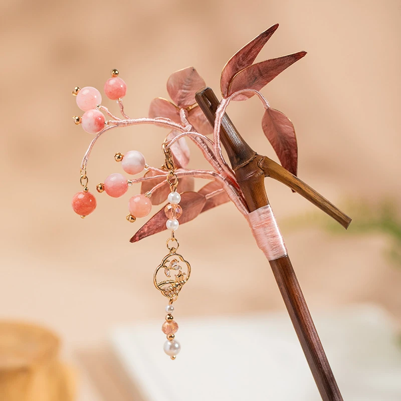 非遗绒花发簪新中式簪子高级感步摇流苏古风国风旗袍配饰送礼饰品