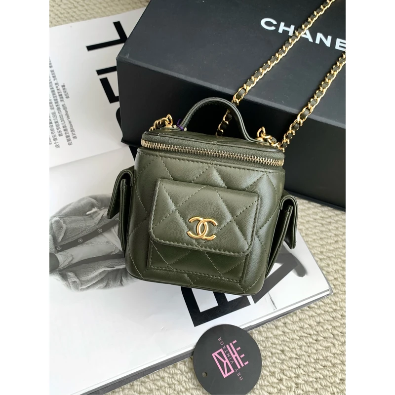 95新 Chanel/香奈儿 橄榄绿cargo手柄化妆盒包  10cm 13595285