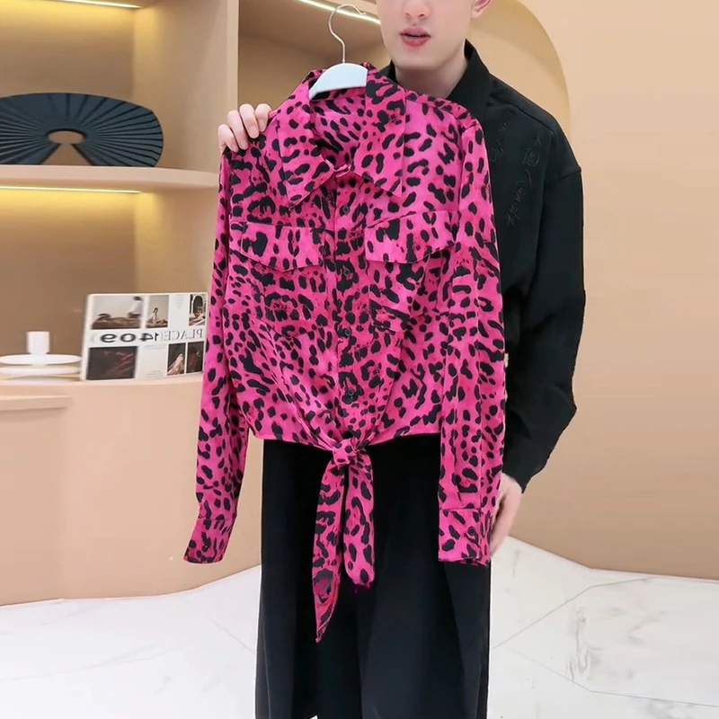 时尚豹纹潮酷休闲个性绑带设计衬衫女2025春季新款洋气时髦上衣潮