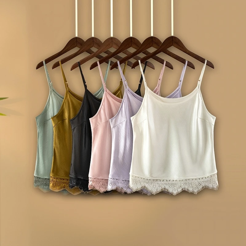 【彩棠】春夏内搭纯色吊带背心国风女装夏季蕾丝提花新中式美背上衣