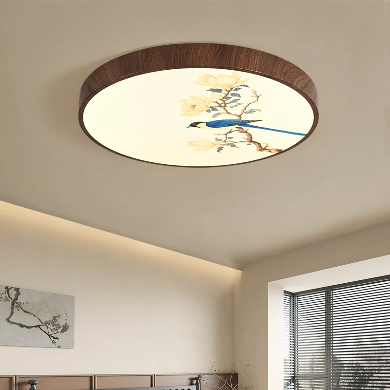 宋代美学吸顶灯新中式胡桃木色客厅餐厅书房卧室吸顶灯设计师