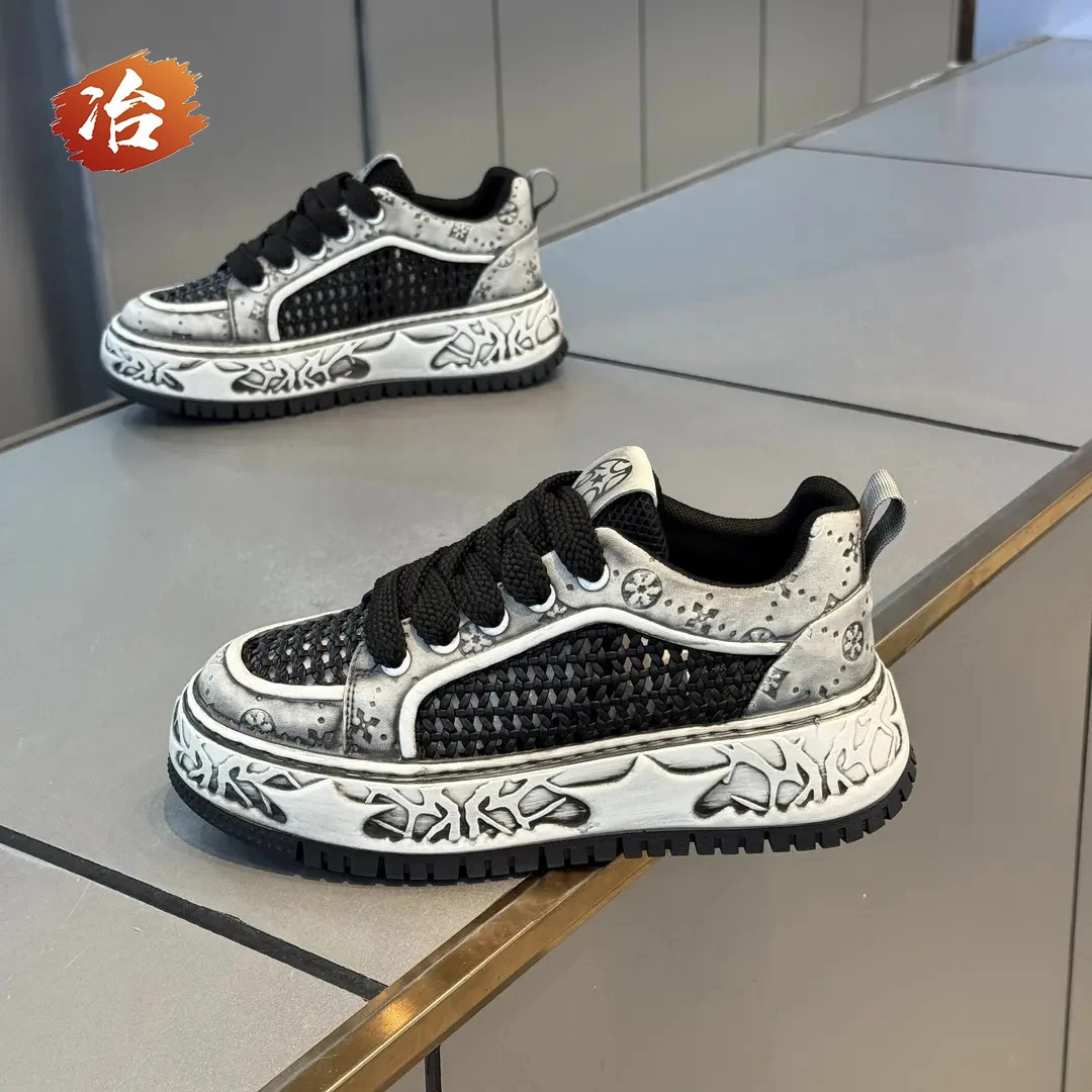 小冶家2025夏季透气擦色板鞋潮流百搭增高厚底干净感男款男鞋增高