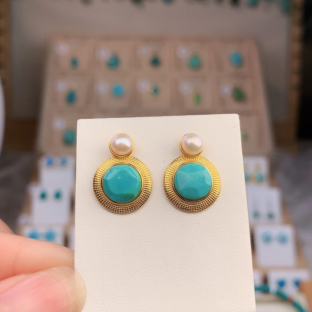 银S925镶嵌绿松石耳饰