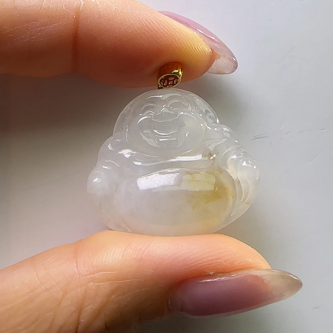 翡翠18K金镶嵌颈饰天然缅料A货 肚里藏金佛公