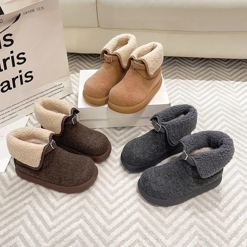 【刘叮咚女鞋】厚底中筒雪地靴女款2026新款两穿面包勃肯鞋加绒保暖