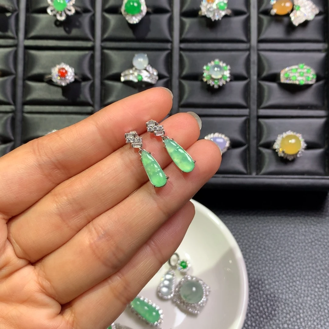 翡翠银S925镶嵌耳饰