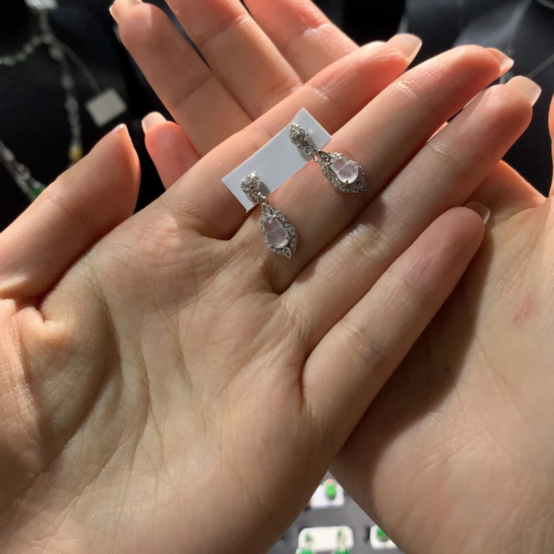 怎***啦翡翠银S925镶嵌耳饰耳钉