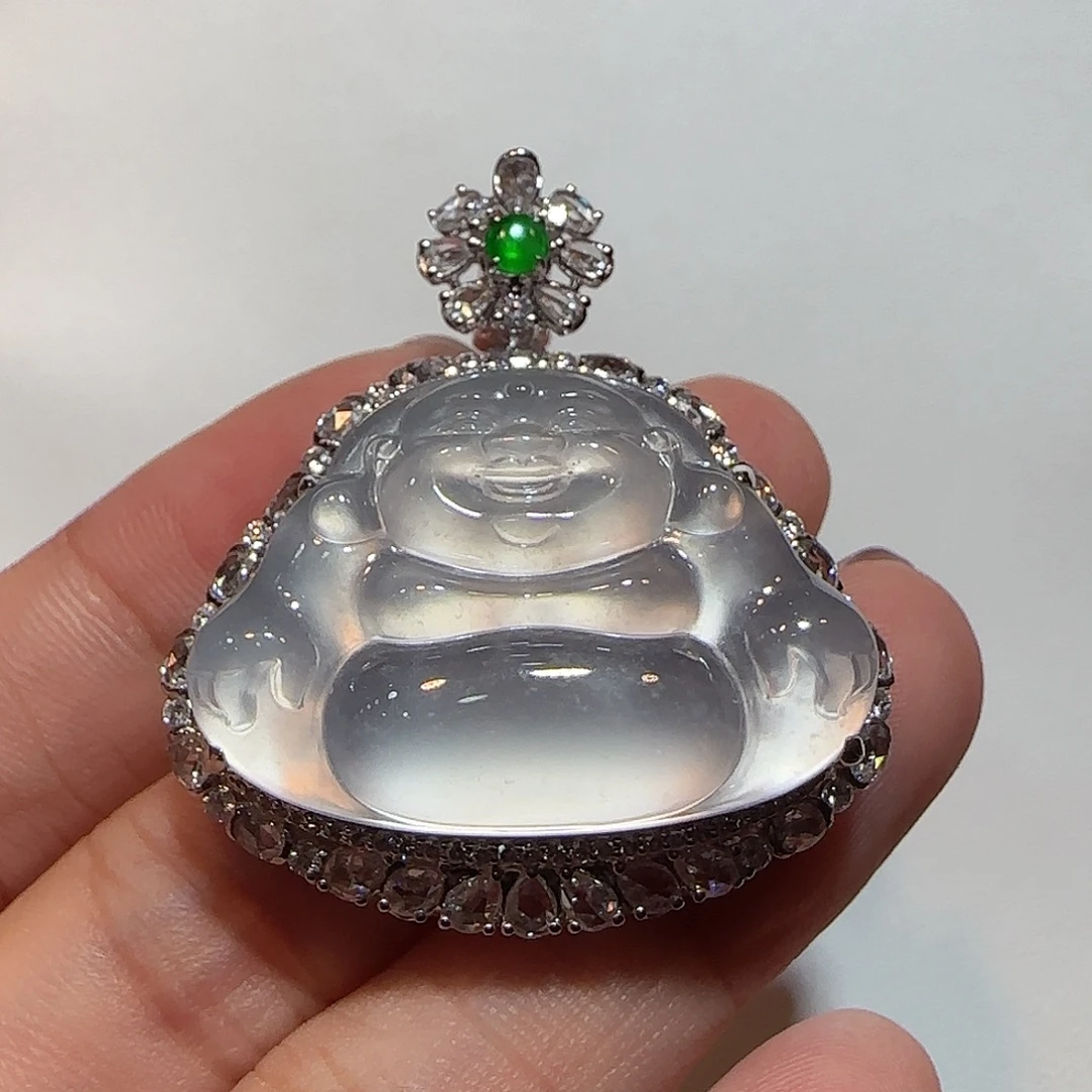 翡翠18K金镶嵌吊坠(不含链)佛公