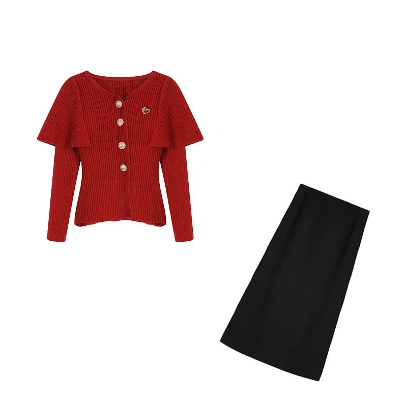 2025秋冬新年衣服斗篷披肩针织秋冬打底衫高腰遮肉半身裙ZL102848