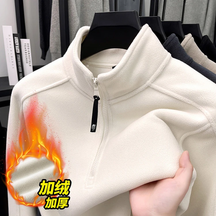 【奥粒绒】秋季长袖高级感男装男士休闲加绒加厚双面宽松立领外套