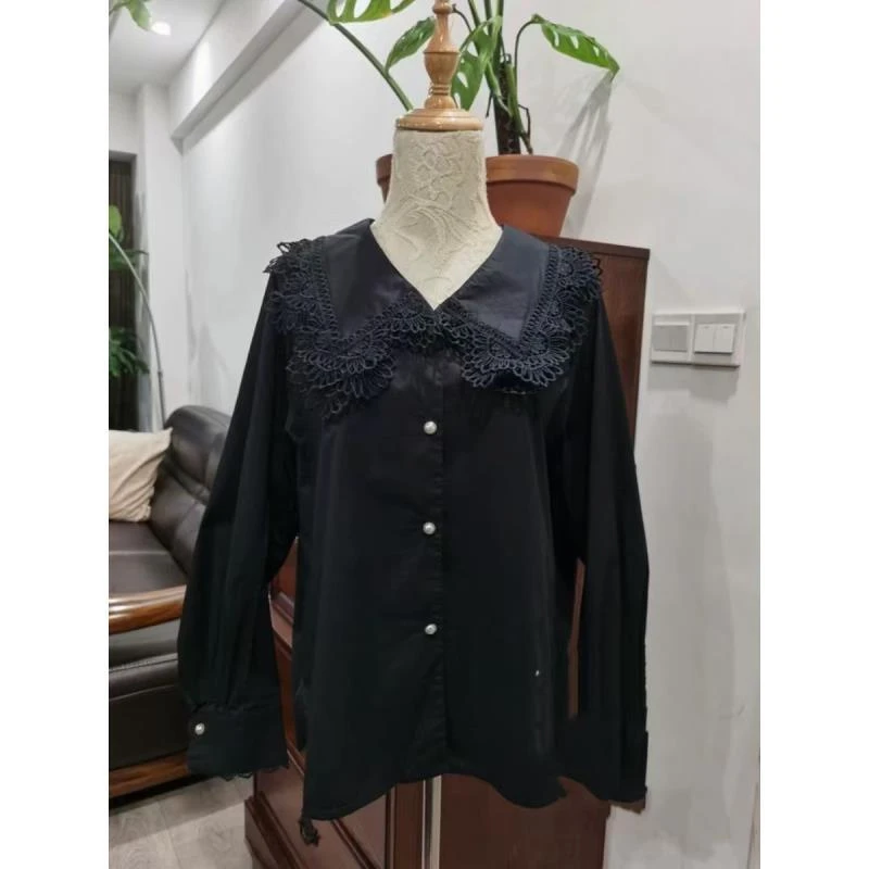 凯特丝蓓560#25早春新款花边蕾丝长袖衬衫上衣