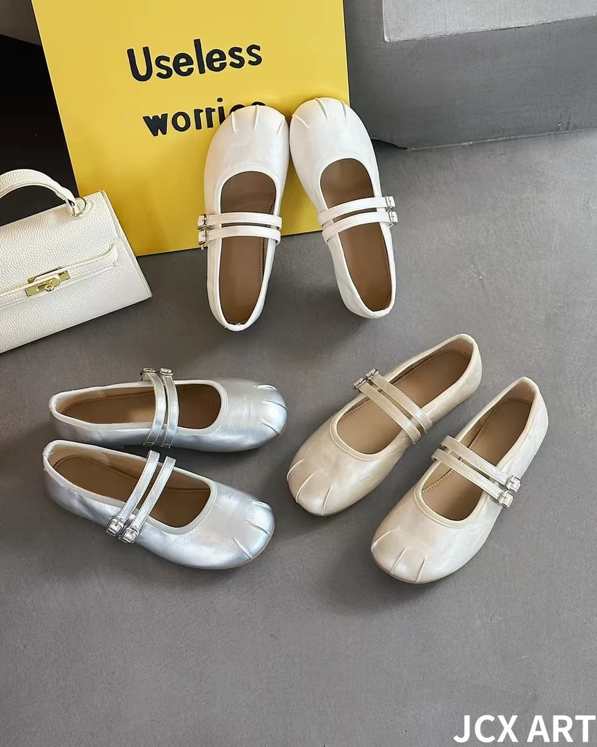 姬纯希品牌平底平跟搭扣韩版圆头单鞋软皮一脚蹬纯色