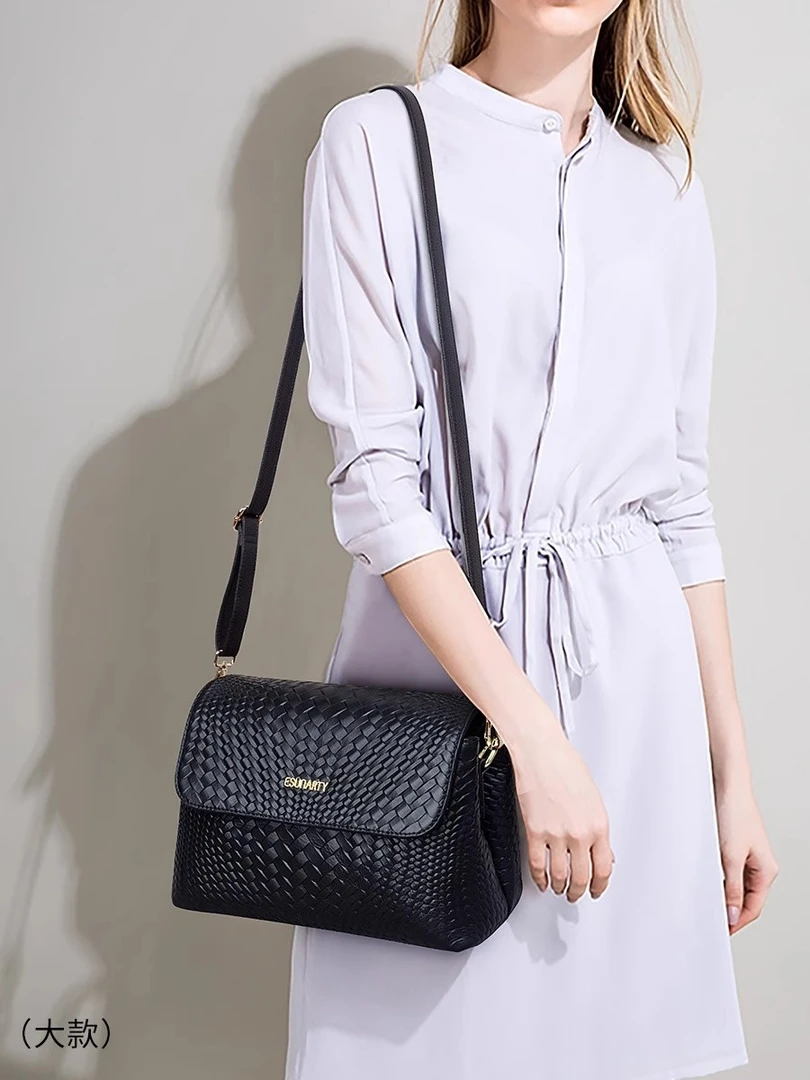 真皮女包新款季头层牛皮高级感包包女通勤女士单肩编织翻盖斜挎包