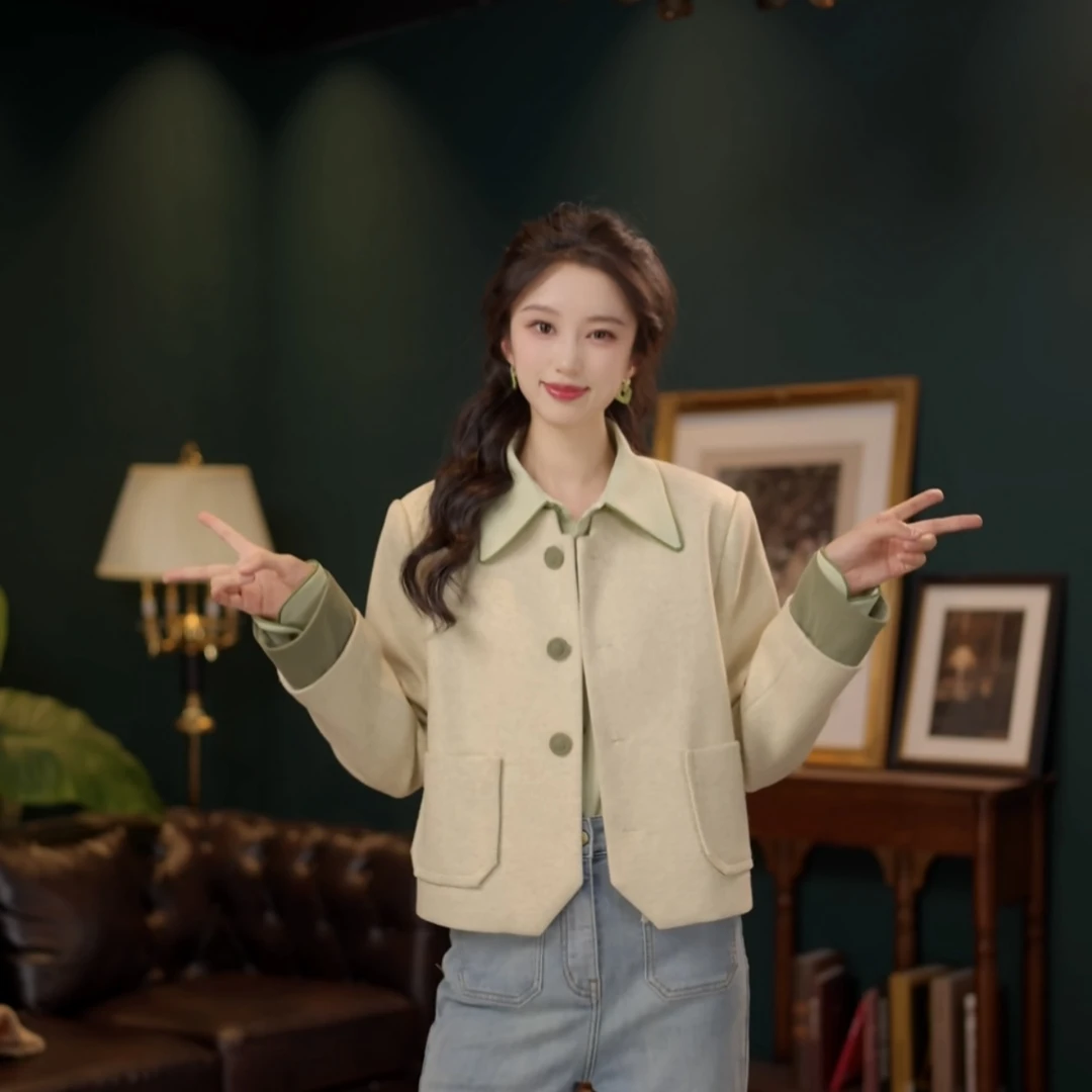 琦琦【自由简意】港风复古纯色显瘦外套YE0706026