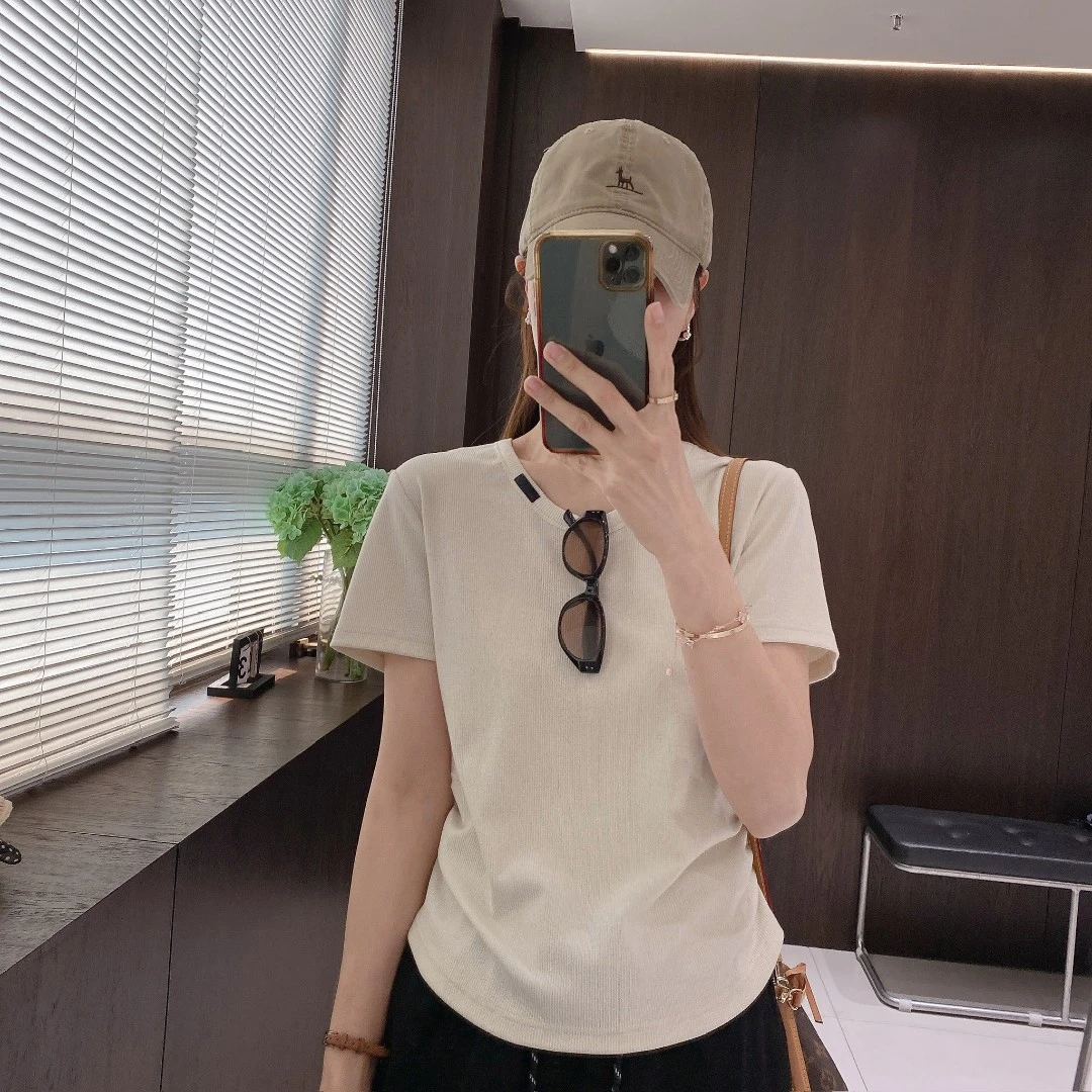 IMFLY金小金自制女装 T恤DYW8956简约款抽褶收腰显瘦打底衫短袖