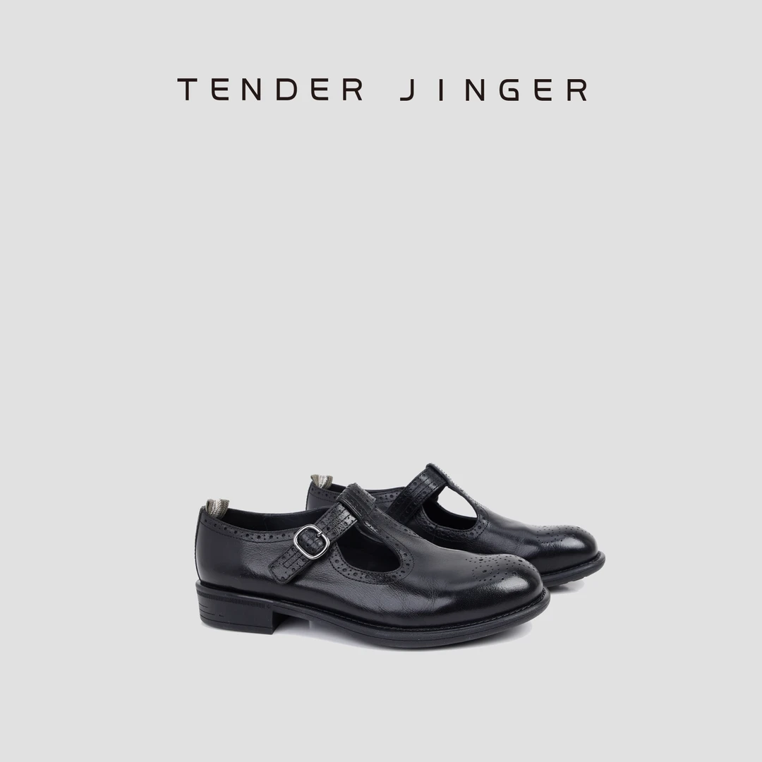 Tender Jinger｜线下专供 英伦风圆头布洛克玛丽珍单鞋 M241228