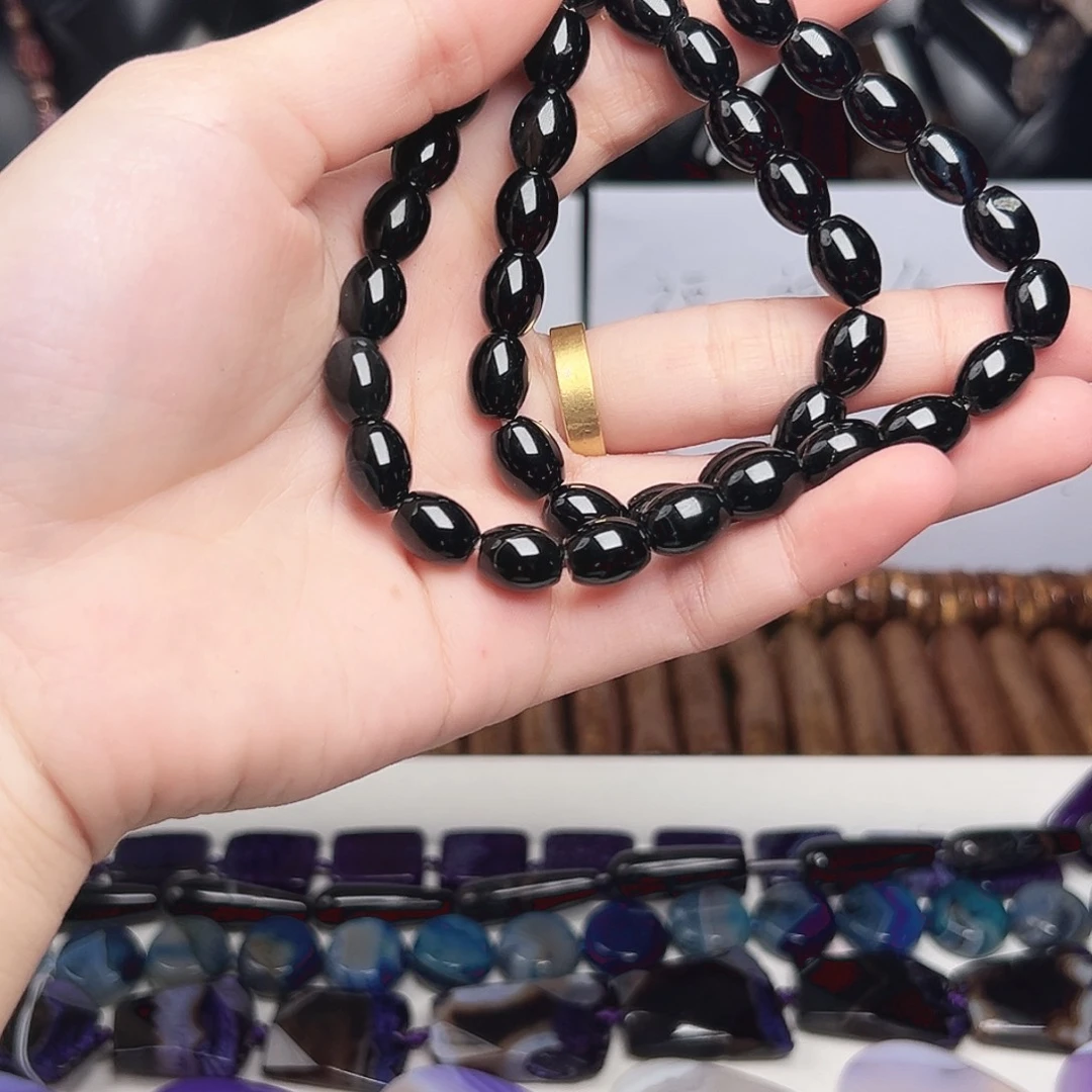 玛瑙/玉髓合金珠宝半成品h108 黑玛瑙小米珠一条