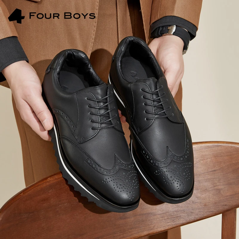 Fourboys四个男孩男鞋英伦风布洛克款时尚百搭商务厚底哑光牛皮