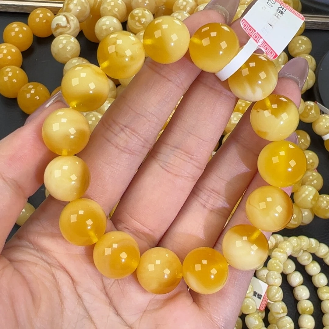 琥珀未镶嵌手链22金瓷白