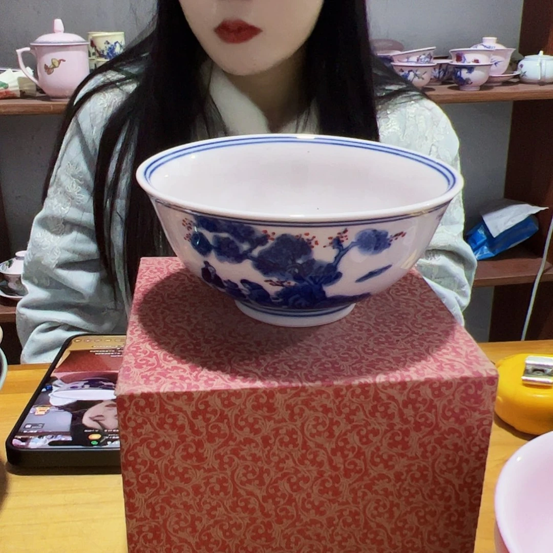 摆件瓷景德镇红xixi溪山访友6寸碗