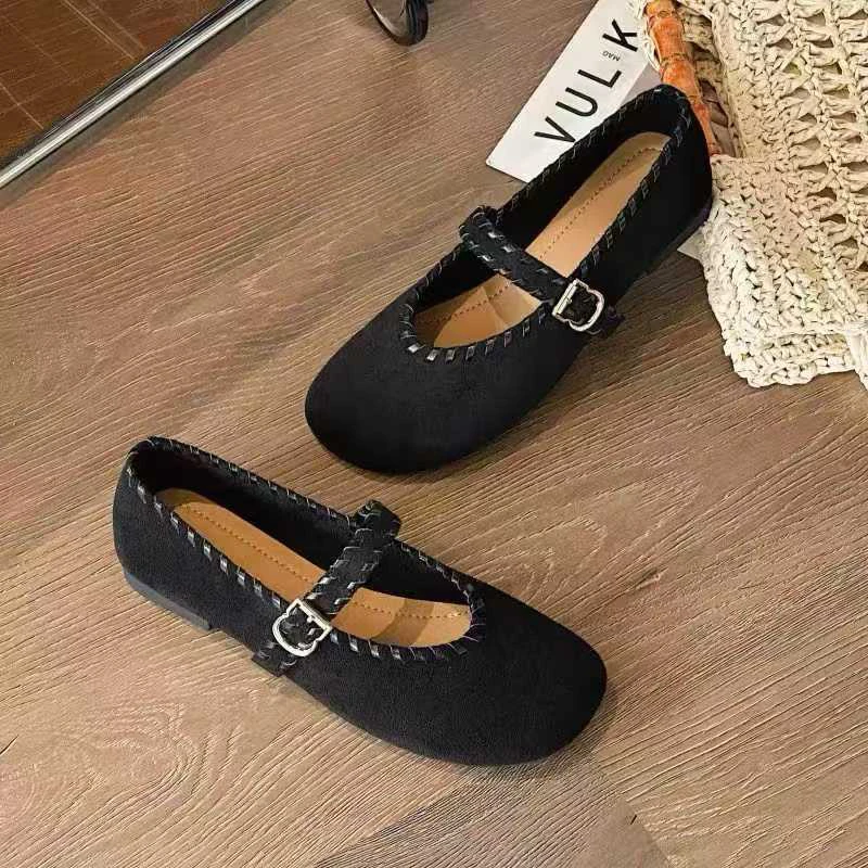 秋季单鞋防滑软底胶粘粗跟百搭鞋子透气玛丽珍鞋