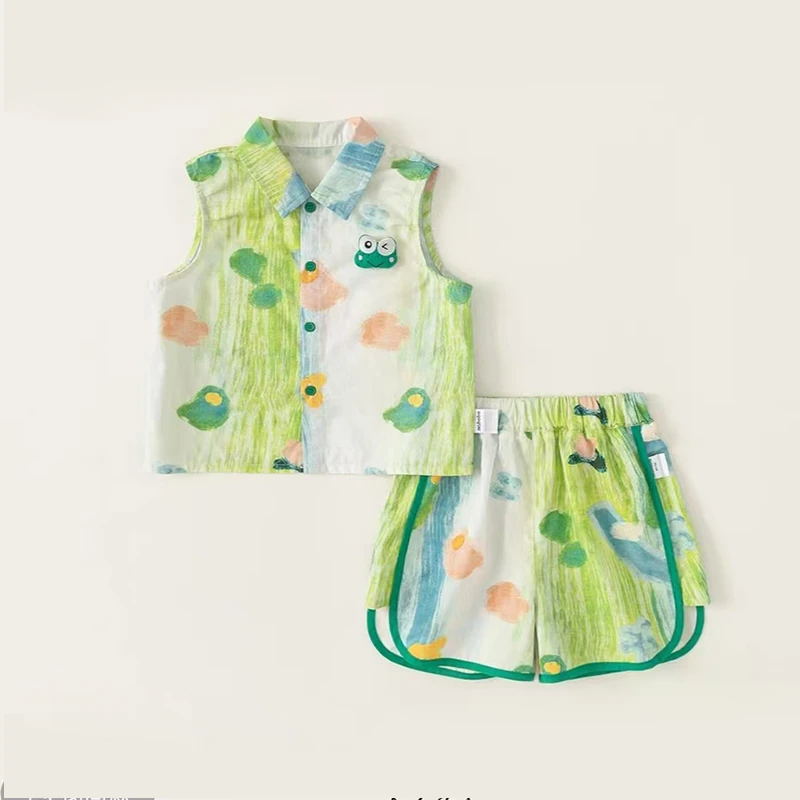 【上新】夏季婴儿分体套装薄款无袖宝宝夏天洋气外穿爬服油画夏款