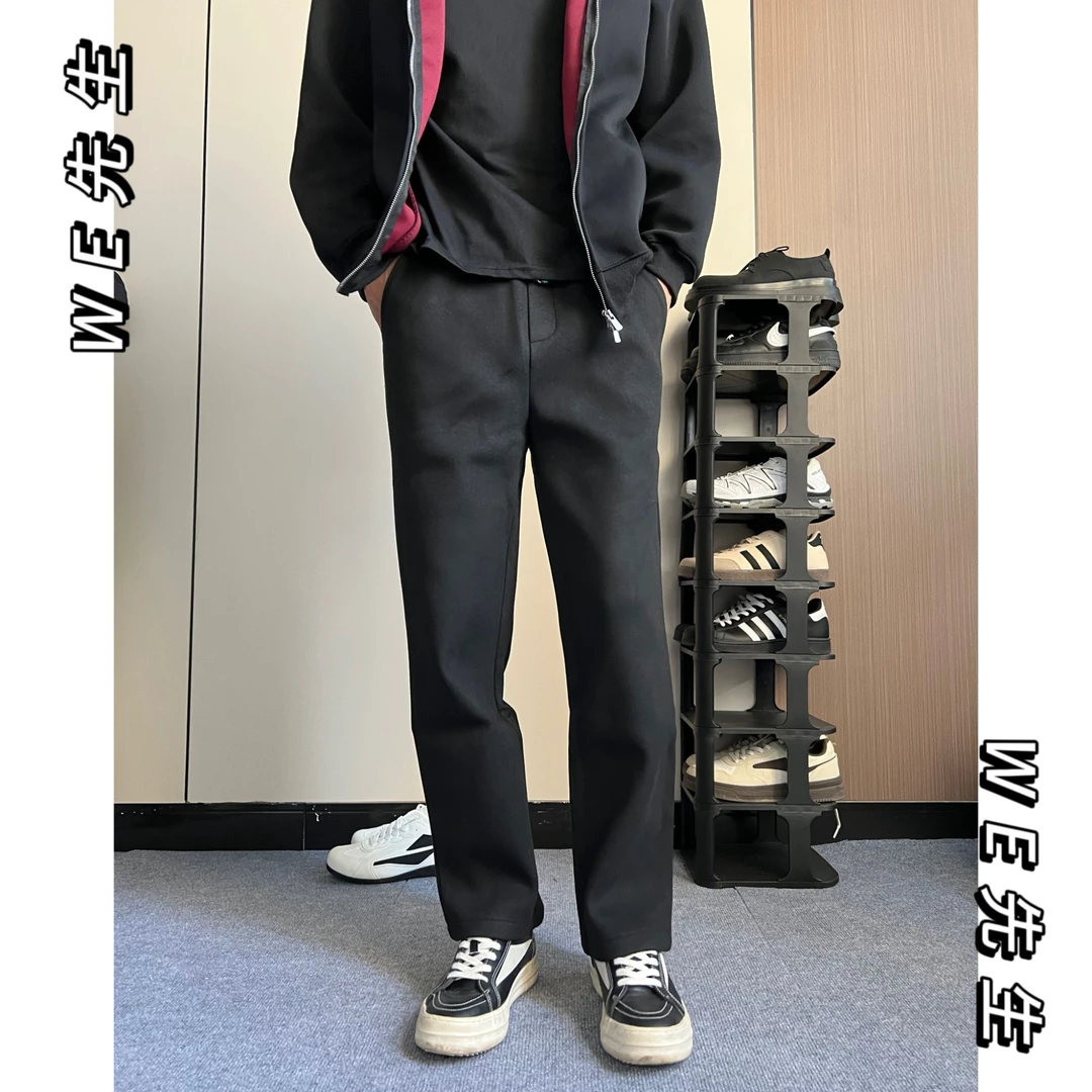 男通勤风重磅450G免烫纯色高品质休闲裤保暖卫裤直筒微宽松加厚