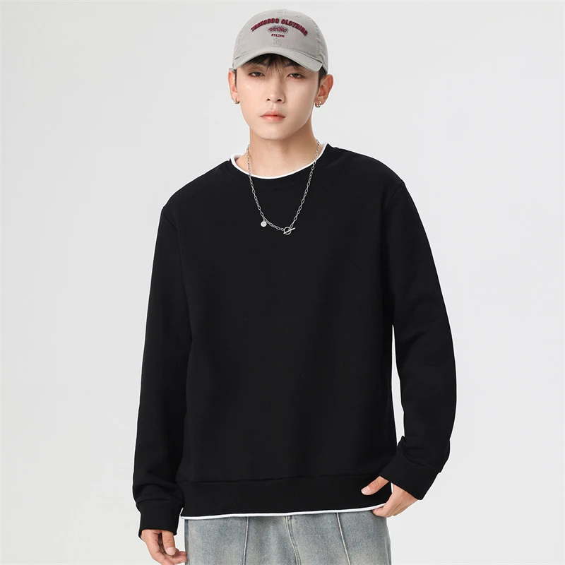 稻草人2026春秋新款男士时尚卫衣假两件上衣潮牌休闲圆领拼接宽松