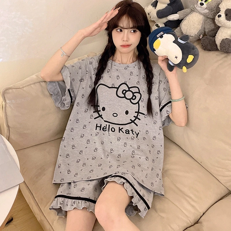 夏季睡衣女短袖短裤纯棉薄款可爱公主卡通大码学生家居服夏天套装
