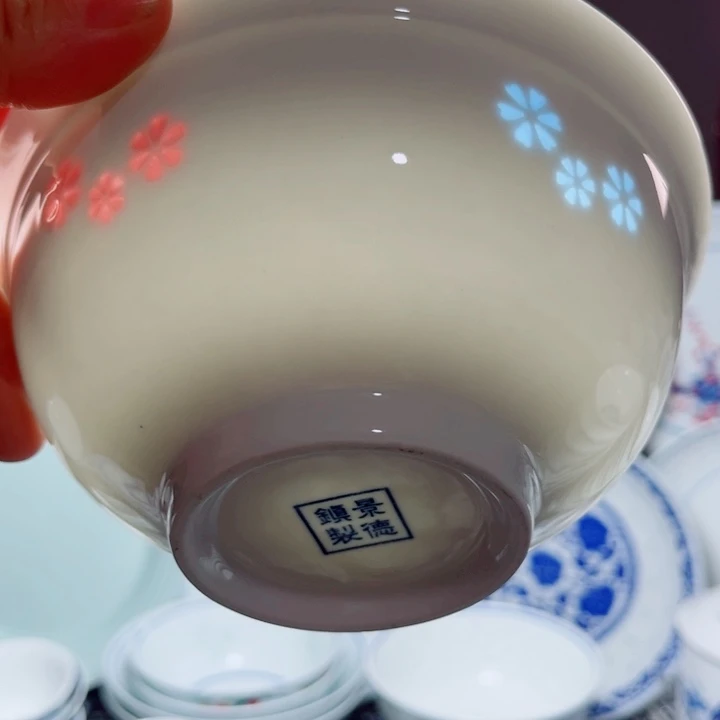 青花玲珑6寸面碗三星花彩玲珑