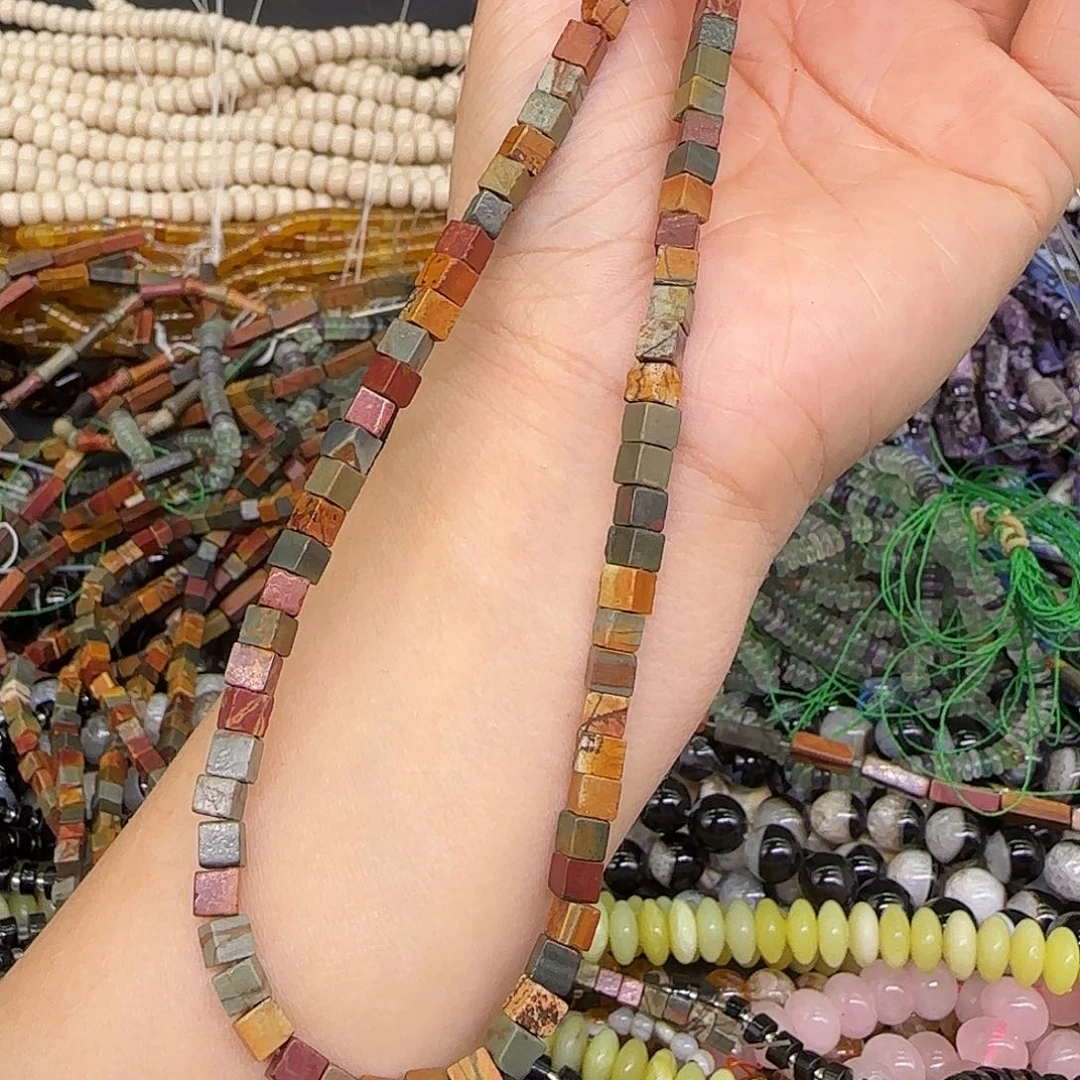 玛瑙/玉髓合金珠宝半成品毕加索石4mm方糖一条