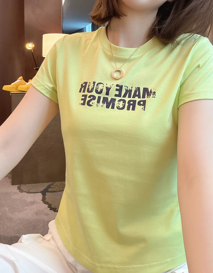 雪姐服饰「卡通字母」夏季显瘦时尚印花字母T恤百搭休闲圆领短袖